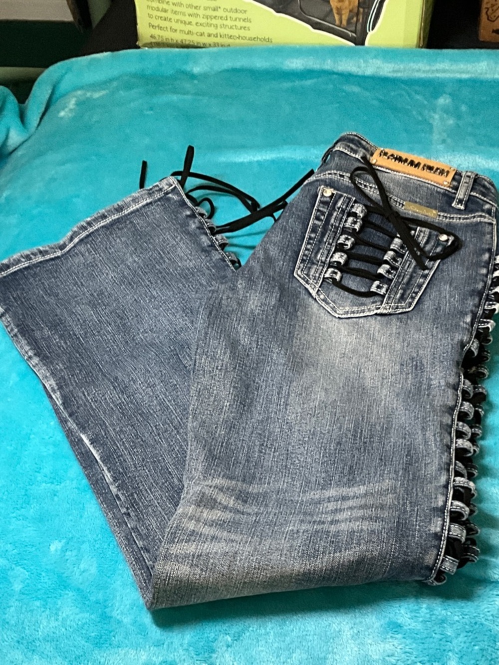 Platinum Plush Women's Blue Lace-Up Bootcut Jeans - Picture 4 of 10
